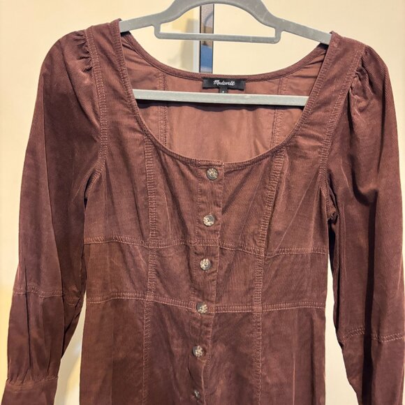 Madewell Esti Brown Corduroy Button Front Long Sleeve Dress - Picture 6 of 11